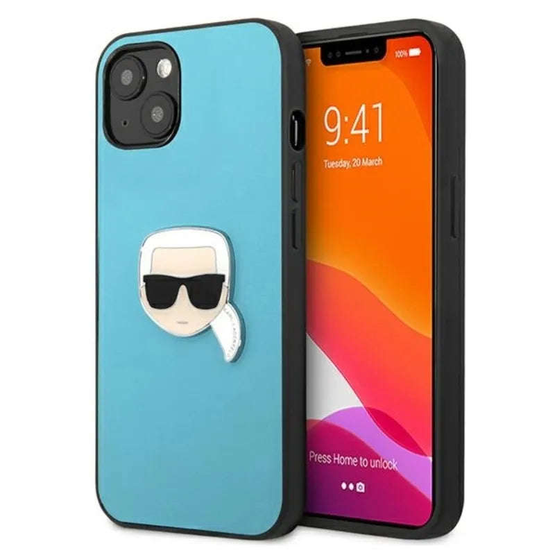 Karl Lagerfeld PU odinis dėklas su metaline Karl's Head detale - iPhone 13 mini (mėlynas)