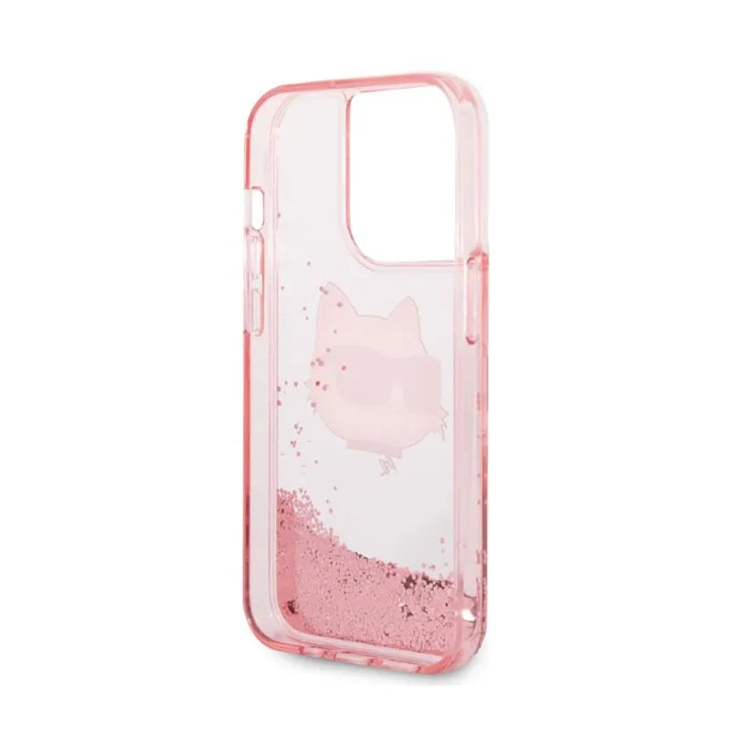 Karl Lagerfeld Liquid Glitter NFT Choupette Head – dėklas iPhone 14 Pro Max (rožinis)
