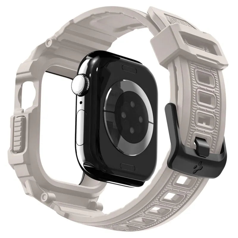Spigen Rugged Armor Pro V2 – dirželis su korpusu, skirtas Apple Watch 10/11 46 mm (Dune Beige)