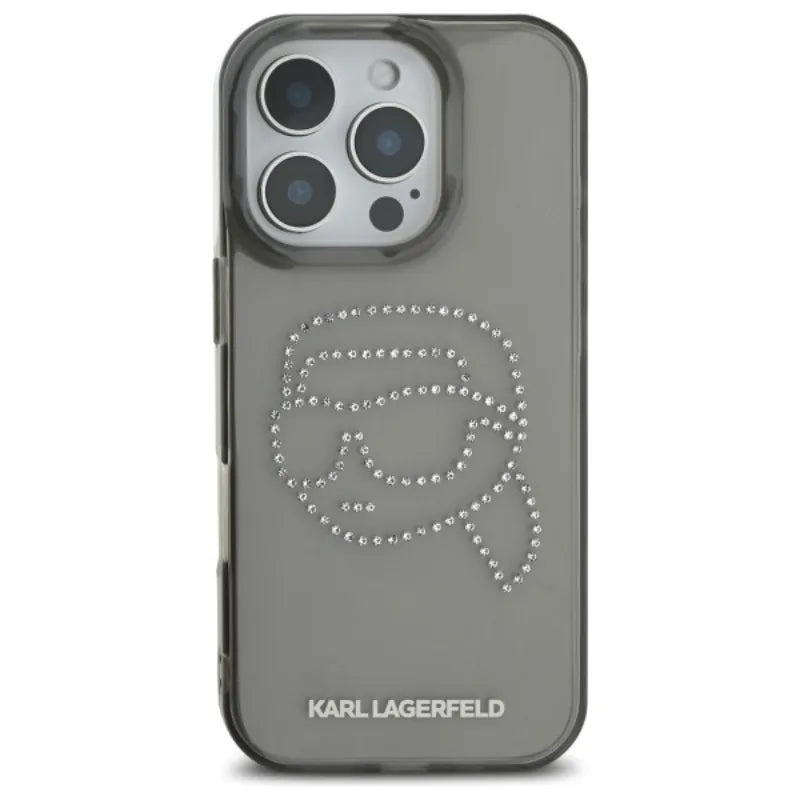 Karl Lagerfeld IML Rhinestones Karl Head – dėklas iPhone 16 Pro Max (juodas)