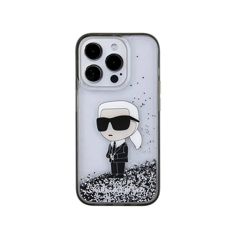 Karl Lagerfeld Liquid Glitter Ikonik – dėklas iPhone 15 Pro (skaidrus)