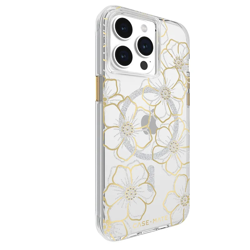 Case-Mate Floral Gems MagSafe – dėklas, skirtas iPhone 15 Pro Max (auksinis)