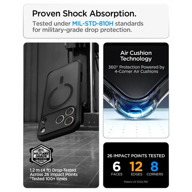 Spigen Ultra Hybrid Mag MagSafe – dėklas, skirtas iPhone 18 Pro / 17 Pro (Frost Black)