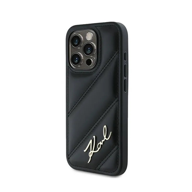 Karl Lagerfeld Diagonal Quilted Script - Dėklas, skirtas iPhone 15 Pro (juodas)