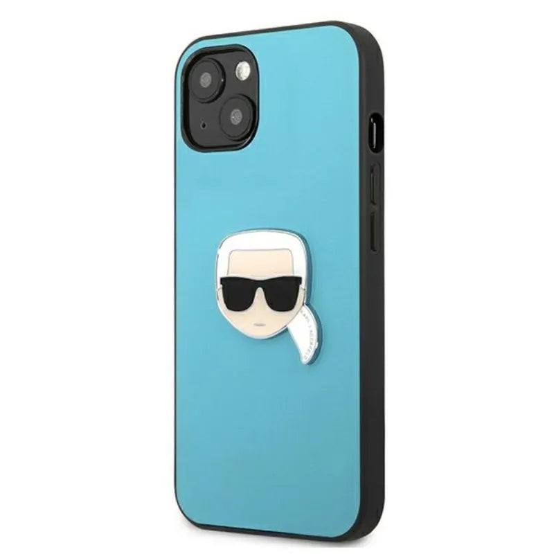 Karl Lagerfeld PU odinis dėklas su metaline Karl's Head detale - iPhone 13 mini (mėlynas)