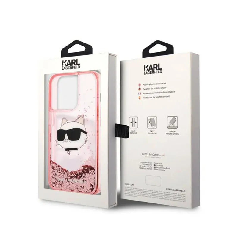 Karl Lagerfeld Liquid Glitter NFT Choupette Head – dėklas iPhone 14 Pro Max (rožinis)
