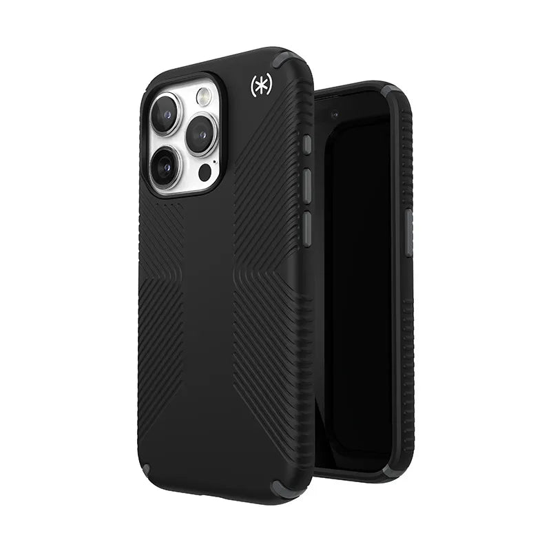 Speck Presidio2 Grip MagSafe – dėklas iPhone 15 Pro (juodas / skalūno pilkas / baltas)