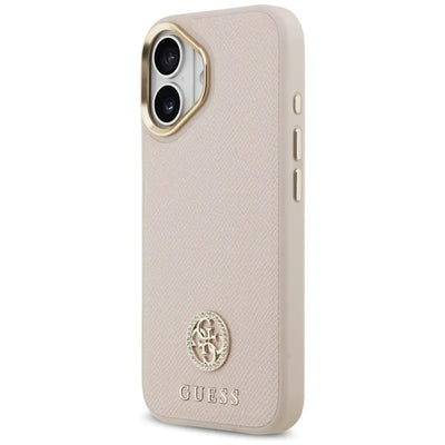 Guess Grained Strass Logo MagSafe – Dėklas iPhone 17 (rožinis)