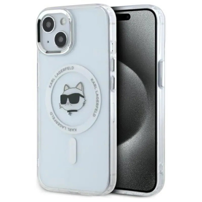 Karl Lagerfeld IML Metal Choupette Head MagSafe – dėklas iPhone 15 (baltas)