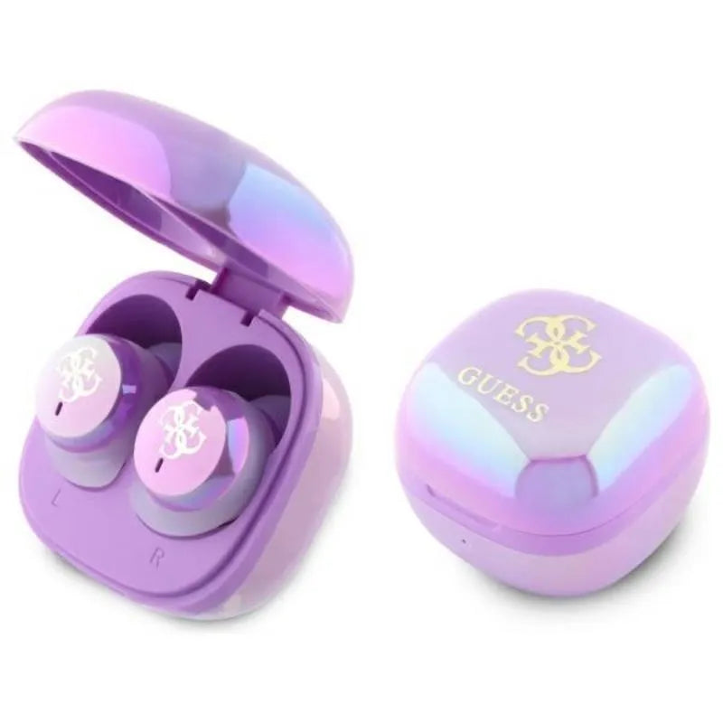 Guess 4G Printed Logo – „Bluetooth TWS“ ausinės + įkrovimo dėklas (violetinės)