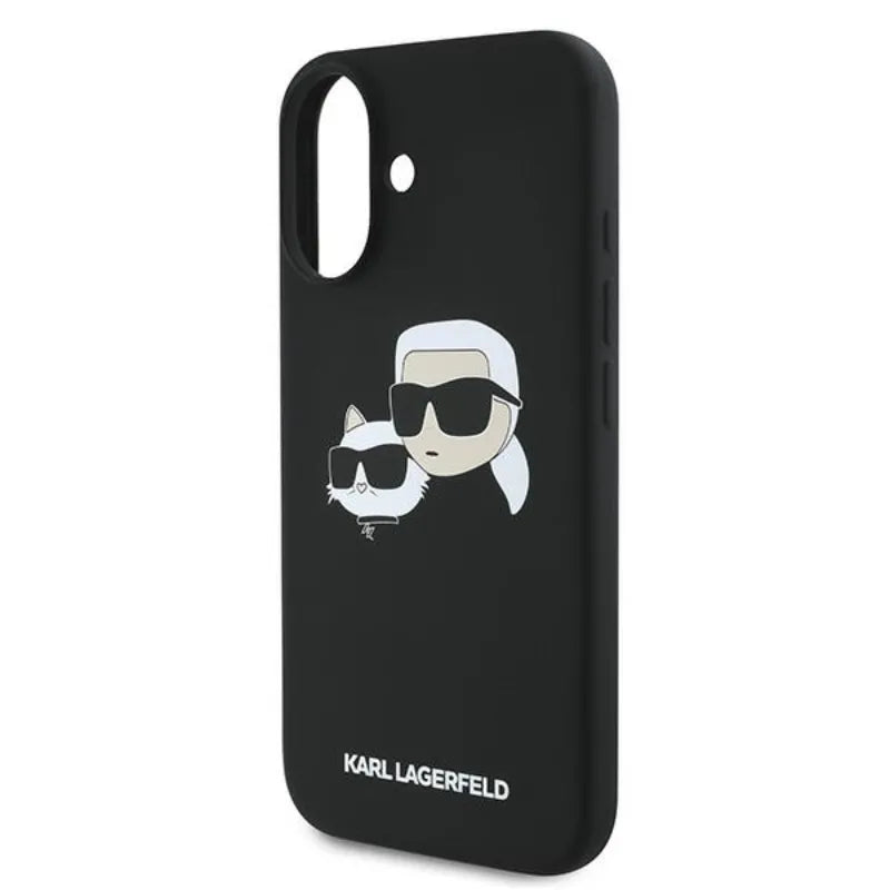 Karl Lagerfeld Silicone Double Heads Print MagSafe – dėklas iPhone 16 Plus (juodas)