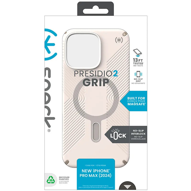 Speck Presidio2 Grip ClickLock & MagSafe – dėklas iPhone 16 Pro Max (smėlio spalvos)