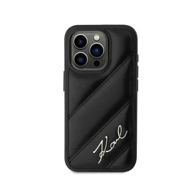 Karl Lagerfeld Diagonal Quilted Script - Dėklas, skirtas iPhone 15 Pro (juodas)