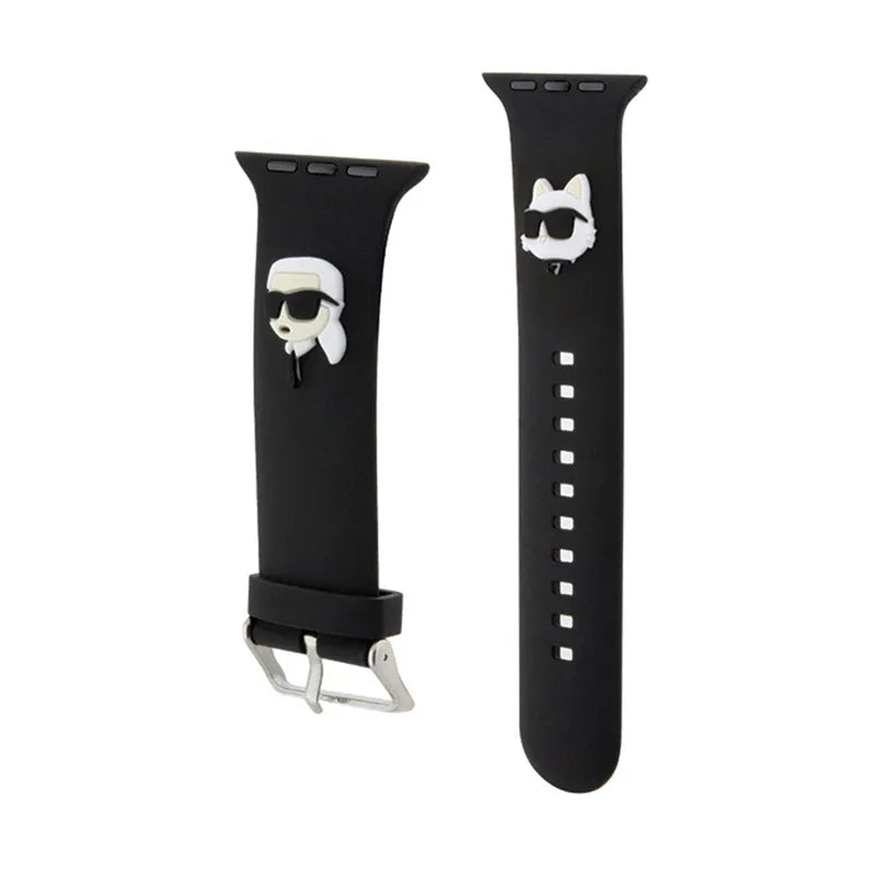 Karl Lagerfeld 3D Rubber Karl & Choupette Heads NFT – dirželis „Apple Watch“ 42/44/45/49 mm (juodas)