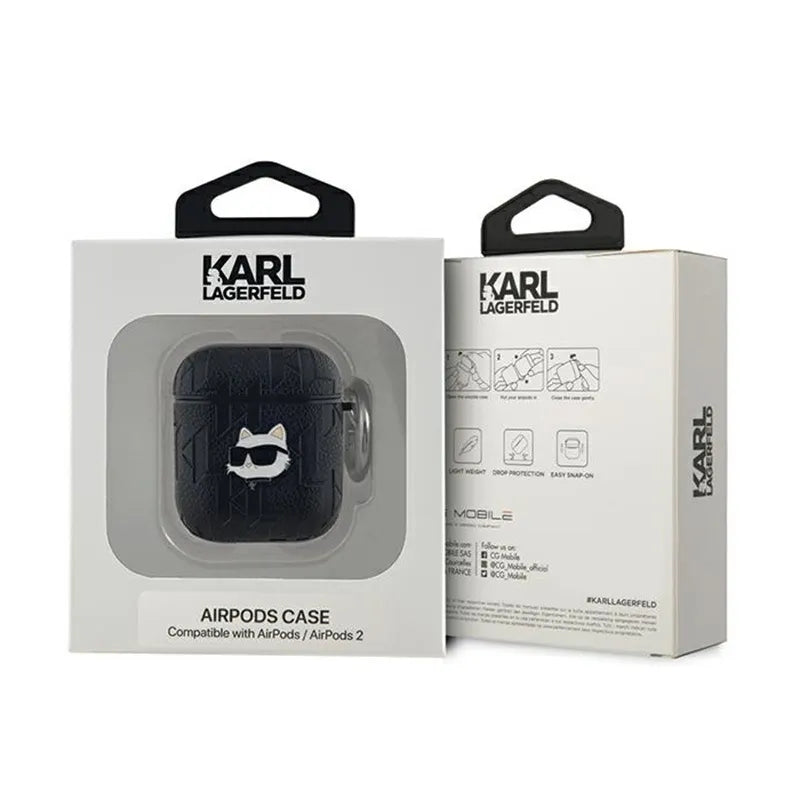 Karl Lagerfeld Monogram Choupette Head - AirPods 1/2 gen dėkliukas (juodas)