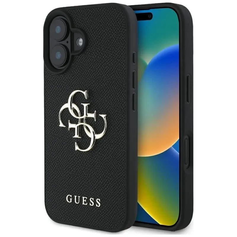 Guess Grained Big 4G Logo Small Classic Logo – dėklas iPhone 16 (juodas)