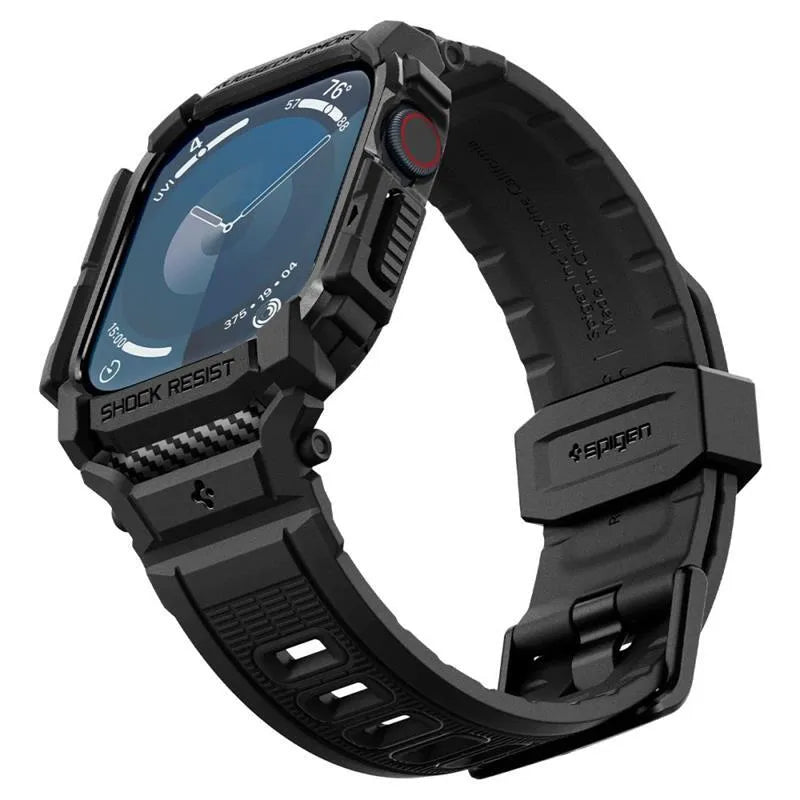 Spigen Rugged Armor Pro - Dirželis su dėklu, skirtas Apple Watch 10 42 mm (matinė juoda)