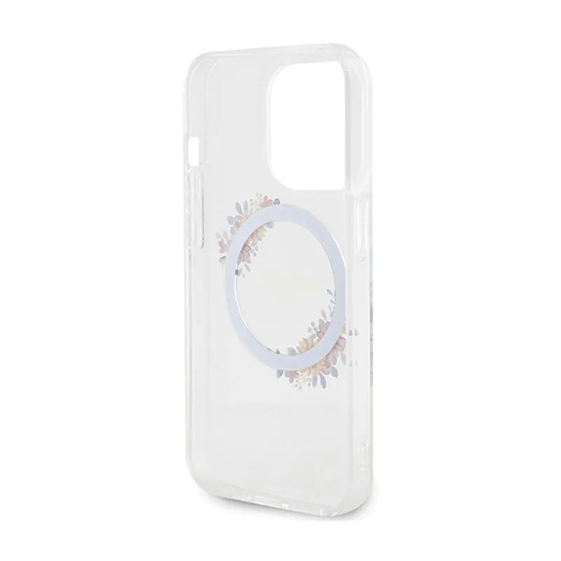 Guess IML Flowers Wreath MagSafe – dėklas iPhone 15 Pro (skaidrus)