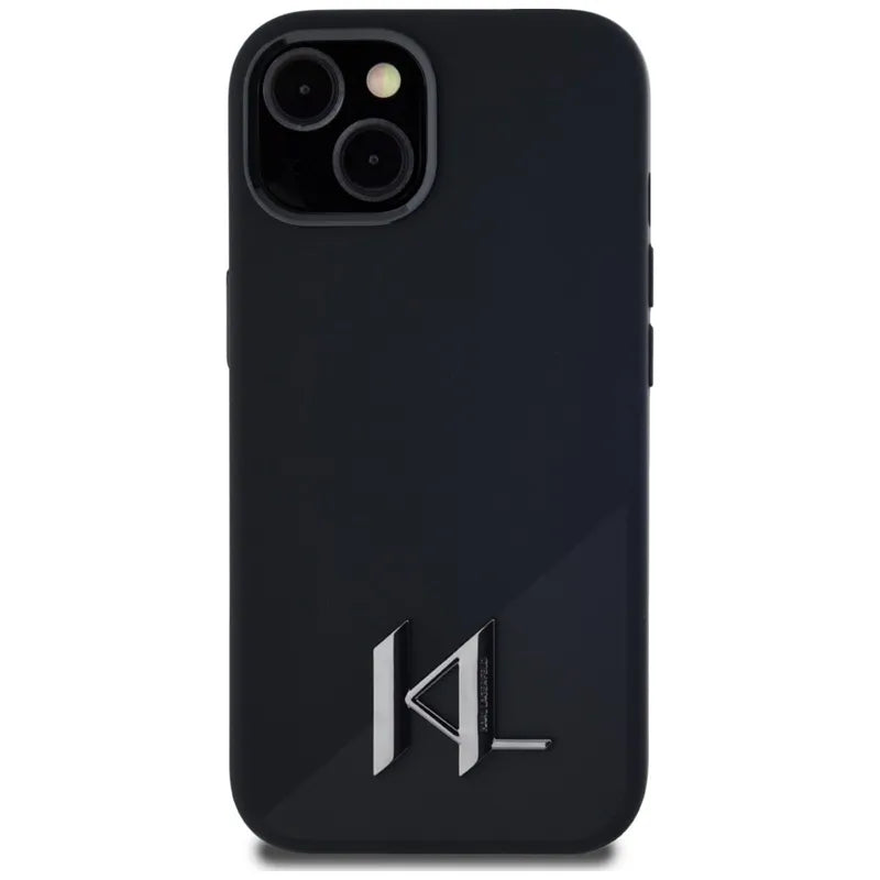 Karl Lagerfeld Silicone Shadow Metal Initial MagSafe – dėklas iPhone 15 (juodas)