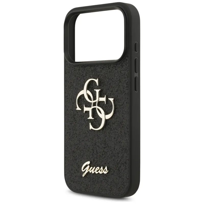 Guess Fixed Glitter Big 4G - Dėklas iPhone 17 Pro (juodas)