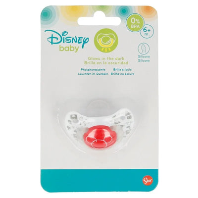 Mickey Mouse - Anatominės formos silikoninis čiulptukas 6 m+ (tamsoje švytintis) (raudonas)