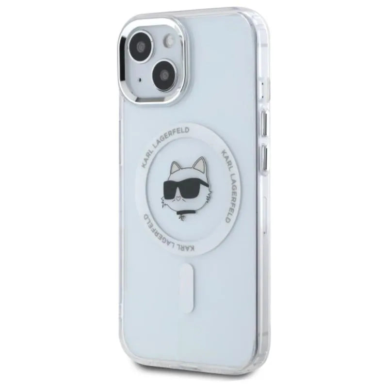 Karl Lagerfeld IML Metal Choupette Head MagSafe – dėklas iPhone 15 (baltas)