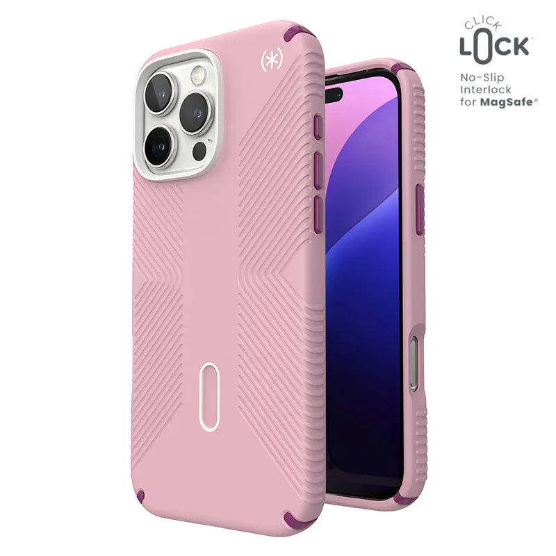 Speck Presidio2 Grip ClickLock & MagSafe – dėklas iPhone 16 Pro Max (Wednesday Pink / Boysenberry Purple / White)