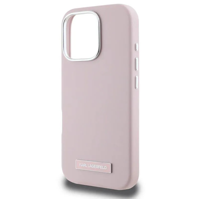 Karl Lagerfeld FW Metal Plate MagSafe – dėklas iPhone 16 Pro Max (rožinis)