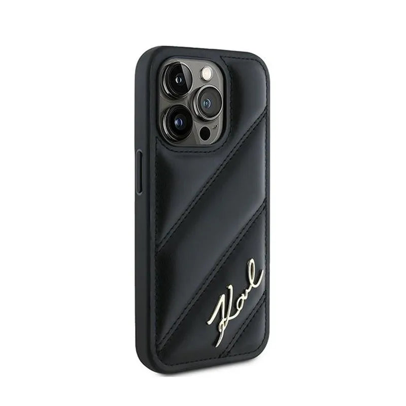 Karl Lagerfeld Diagonal Quilted Script - Dėklas, skirtas iPhone 15 Pro (juodas)