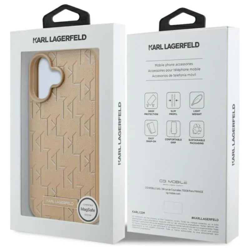 Karl Lagerfeld Hot Stamp MagSafe – dėklas iPhone 16 (smėlio spalvos)