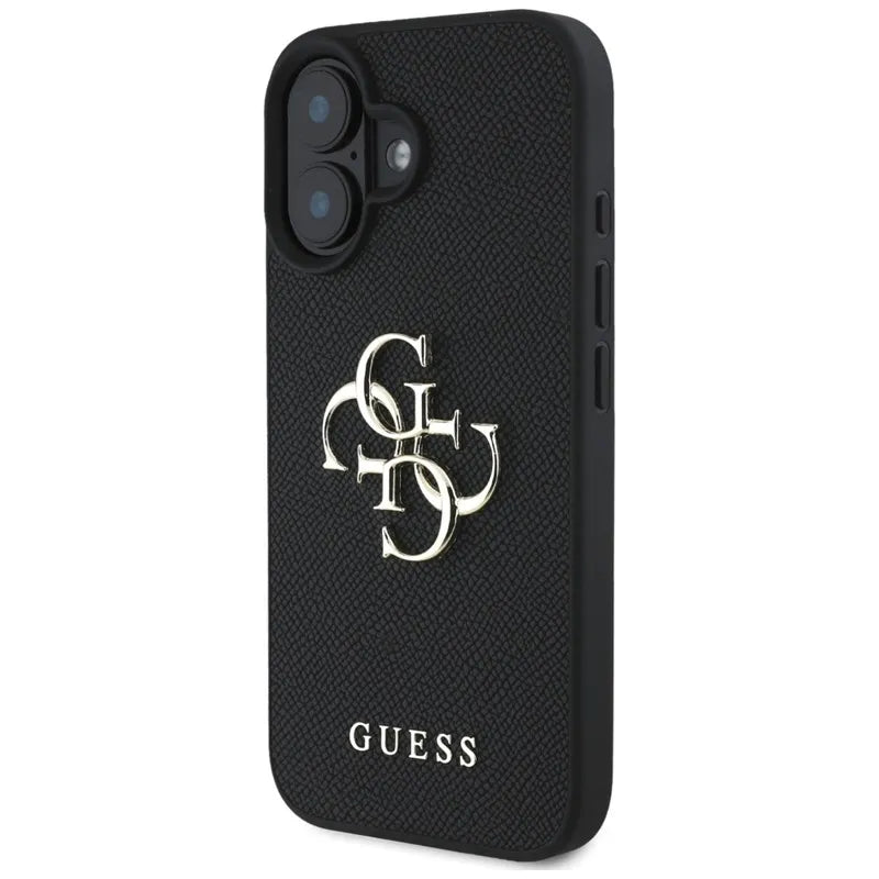 Guess Grained Big 4G Logo Small Classic Logo – dėklas iPhone 16 (juodas)
