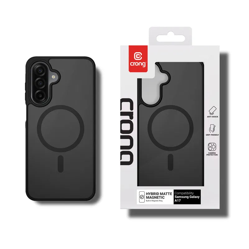 Crong Hybrid Matte Magnetic – MagSafe dėklas Samsung Galaxy A17 (juodas)