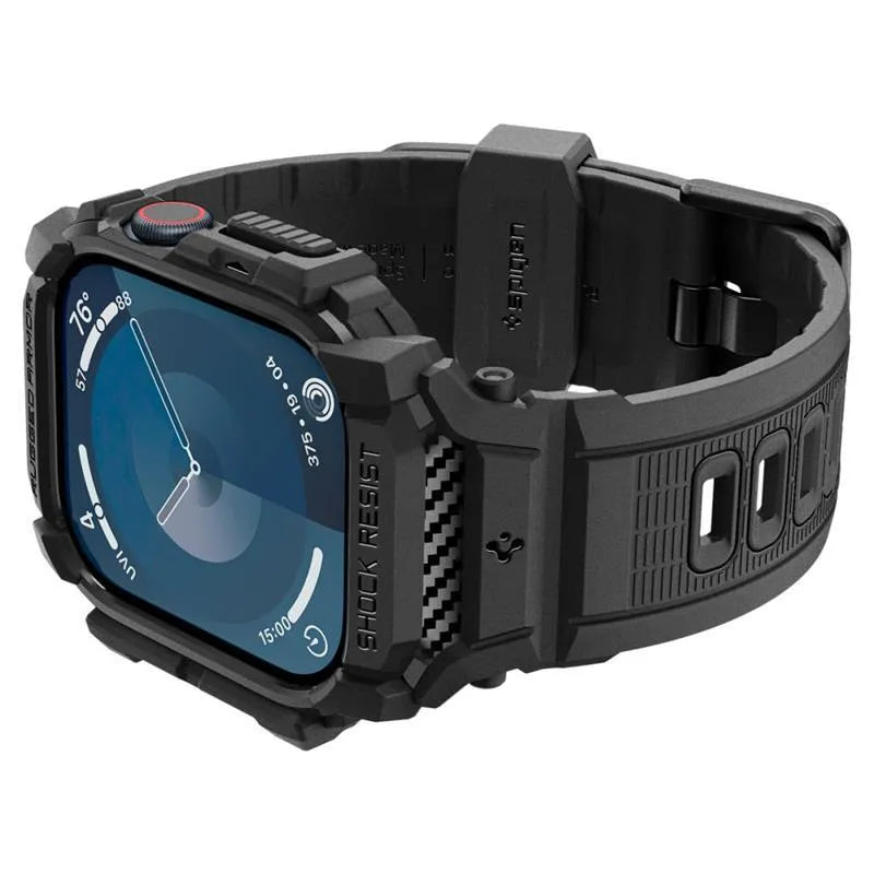 Spigen Rugged Armor Pro - Dirželis su dėklu, skirtas Apple Watch 10 42 mm (matinė juoda)