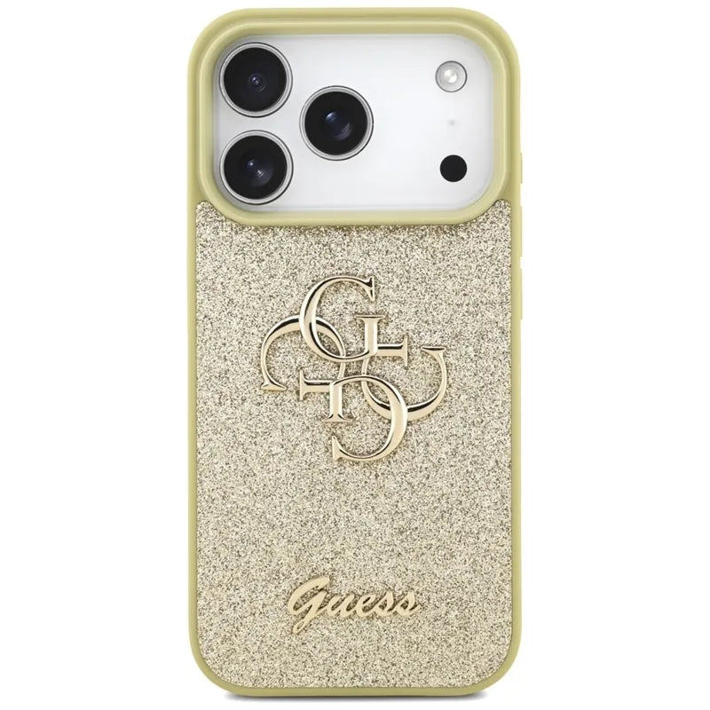 Guess Fixed Glitter Big 4G - Dėklas iPhone 17 Pro (auksinis)