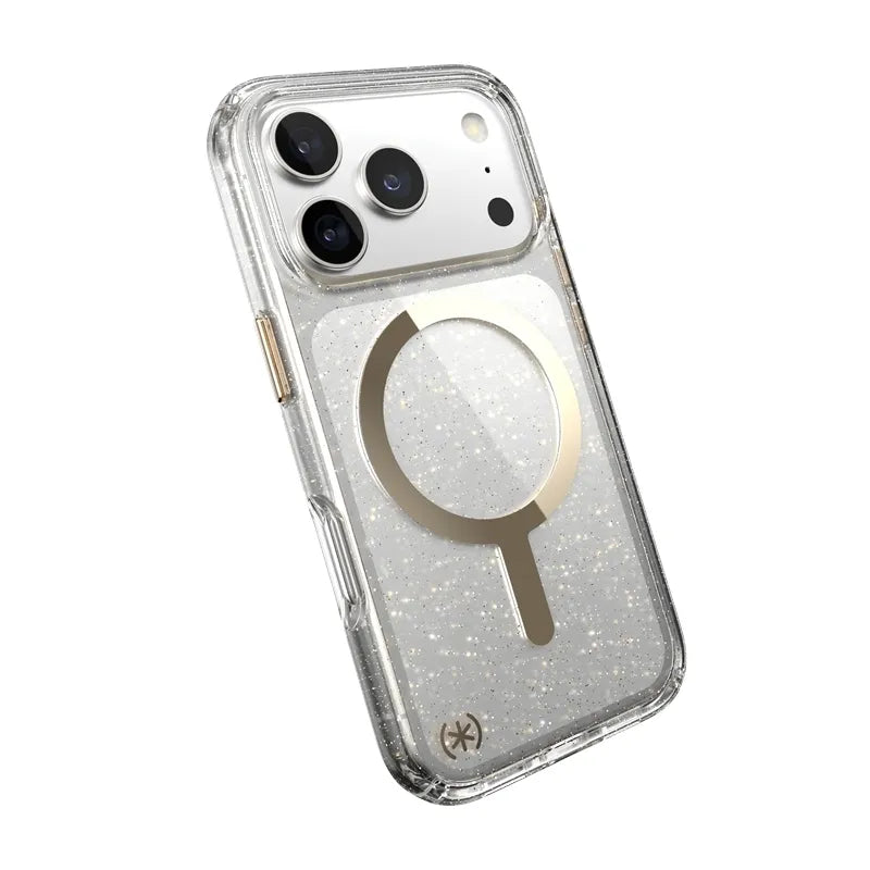 Speck Presidio Lux MagSafe – dėklas iPhone 17 Pro (Blizgučiai / Auksinė metalo spalva)