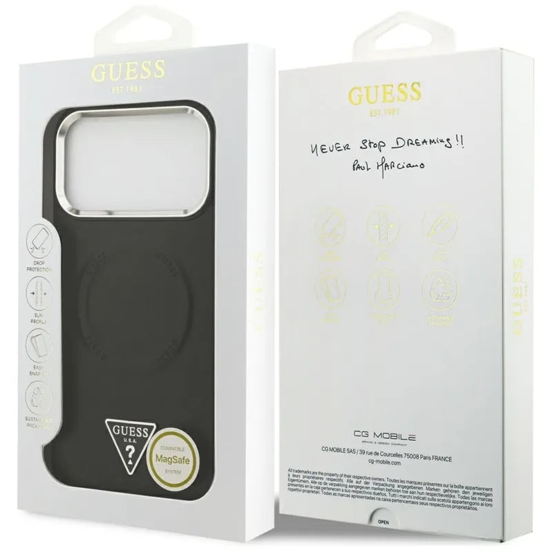 Guess Triangle Logo MagSafe – Dėklas iPhone 17 Pro (Juodas)