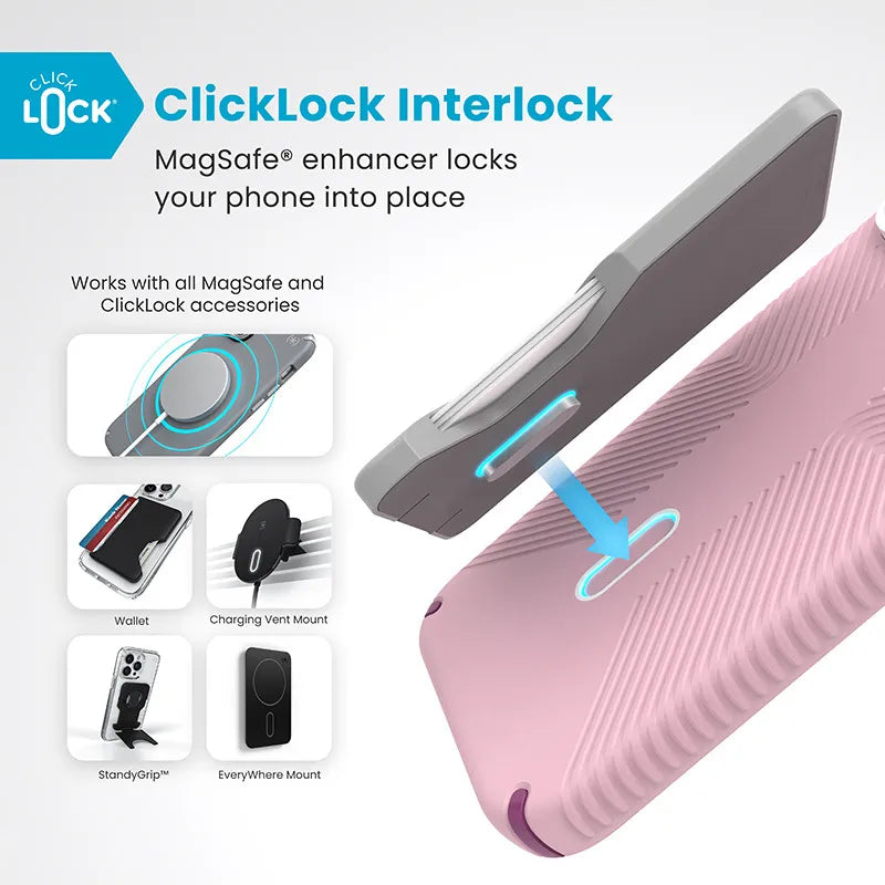 Speck Presidio2 Grip ClickLock & MagSafe – dėklas iPhone 16 Pro Max (Wednesday Pink / Boysenberry Purple / White)
