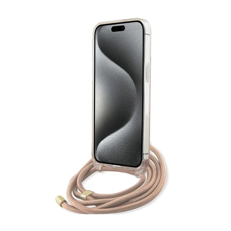 Guess Crossbody Cord 4G Print - dėklas iPhone 15 Pro (rožinis)