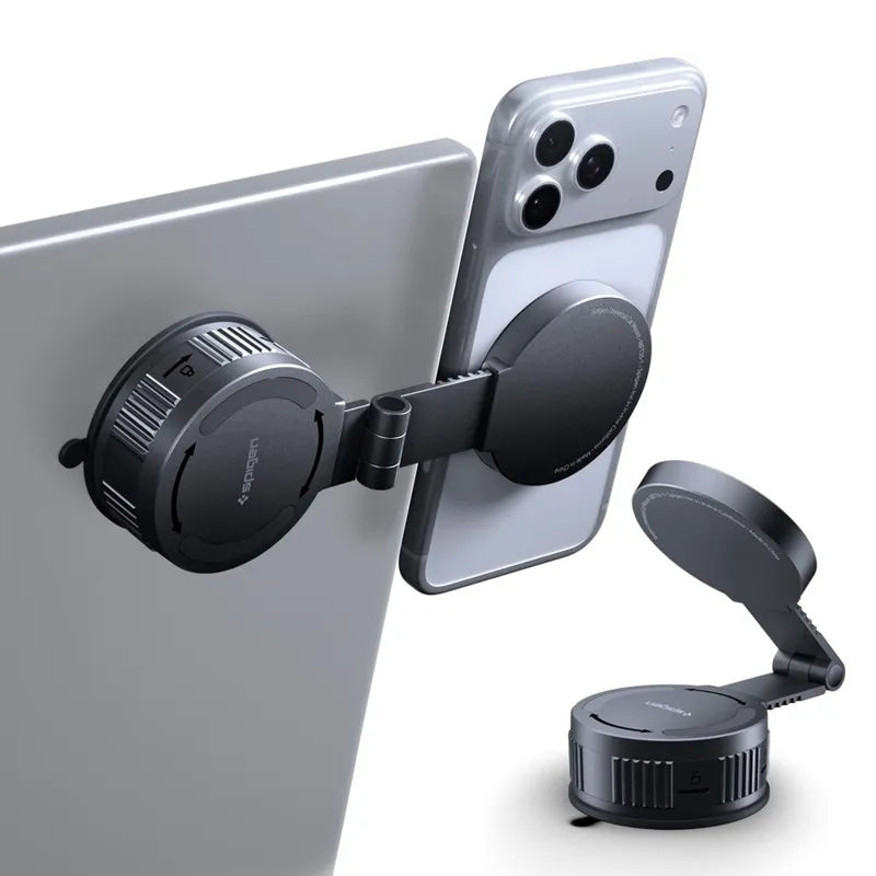 Spigen MFT35-1 magnetinis automobilinis laikiklis prietaisų skydeliui, stiklui ir ekranui – magnetinis automobilinis laikiklis MagSafe (juodas)