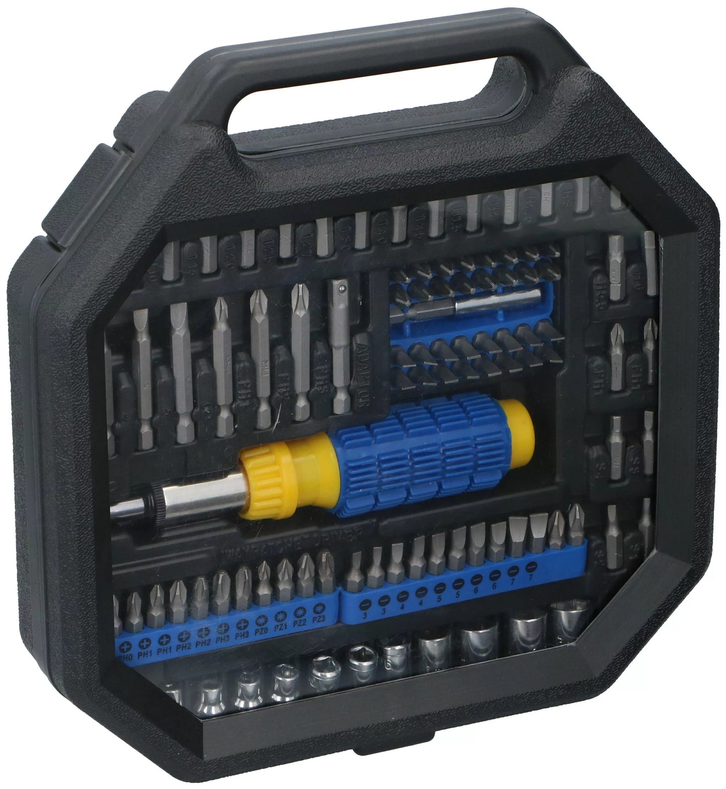 KINZO terkšlinis atsuktuvas su antgalių ir galvučių rinkiniu, 99 vnt., 871125217782