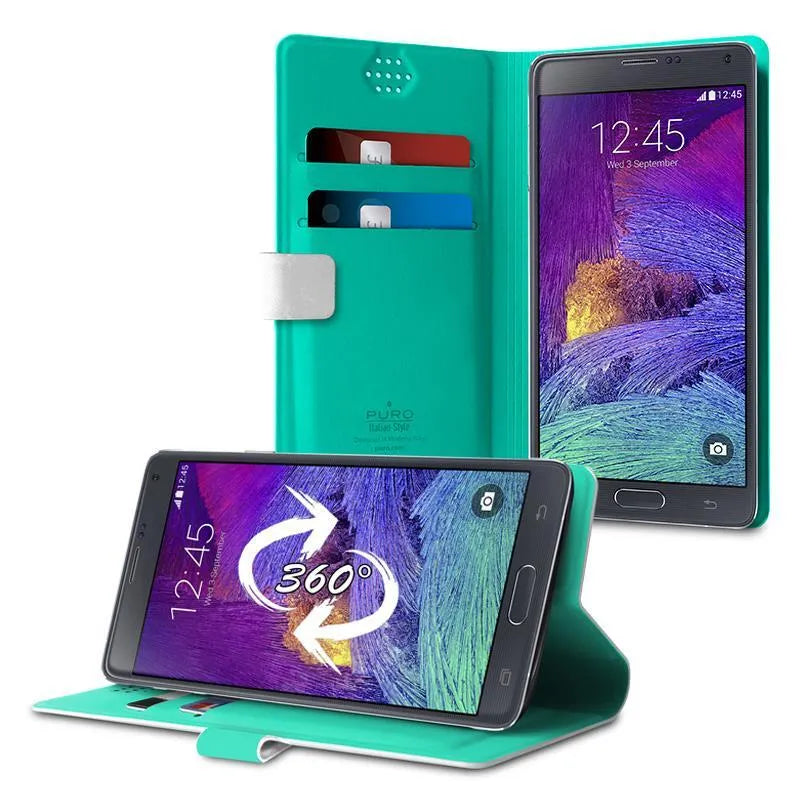 PURO Uniwallet Bi-Color – universalus 360° pasukamas dėklas su kortelių skyreliais, dydis XXL (baltas)