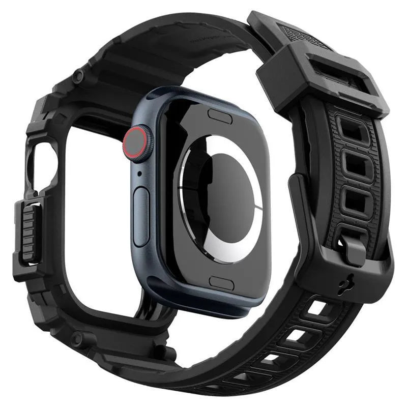 Spigen Rugged Armor Pro - Dirželis su dėklu, skirtas Apple Watch 10 42 mm (matinė juoda)