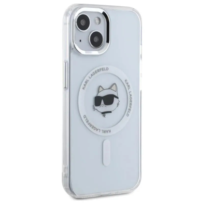 Karl Lagerfeld IML Metal Choupette Head MagSafe – dėklas iPhone 15 (baltas)