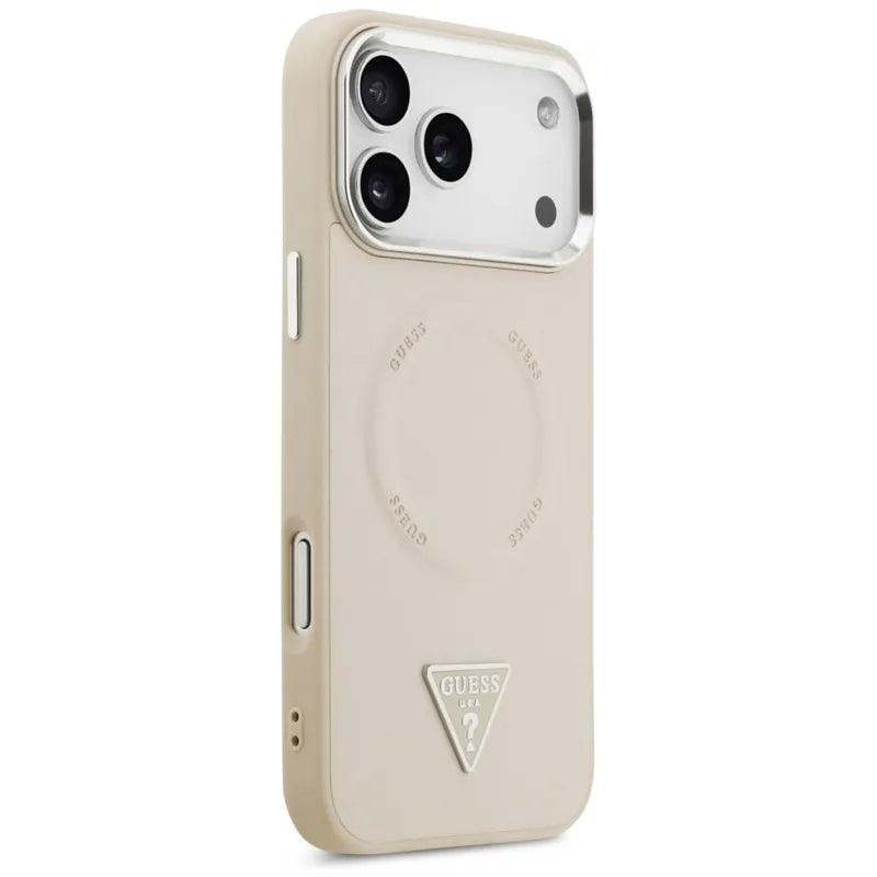Guess Triangle Logo MagSafe dėklas iPhone 17 Pro Max (smėlio spalvos)