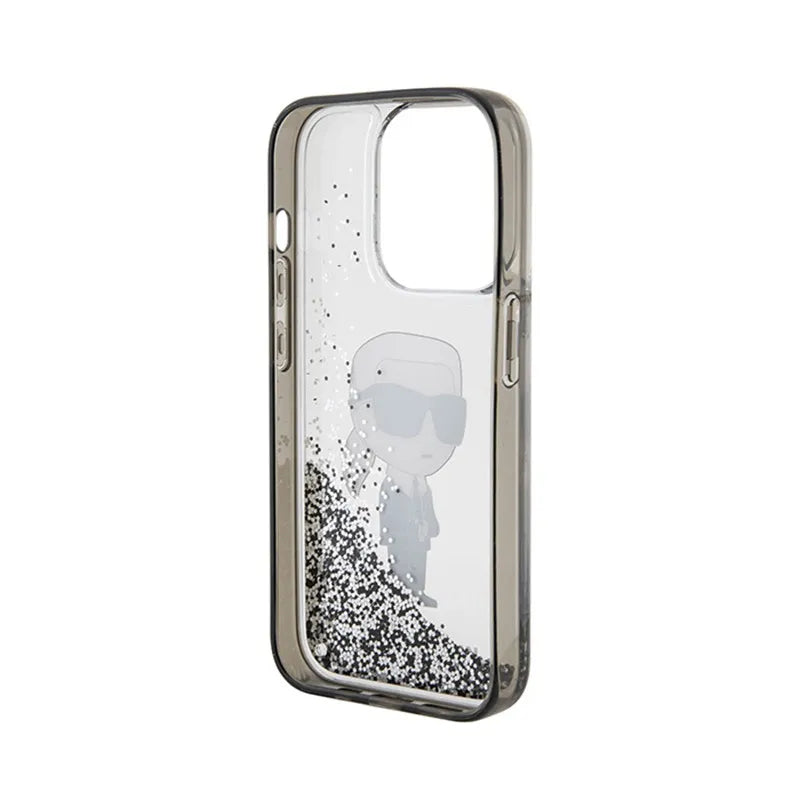 Karl Lagerfeld Liquid Glitter Ikonik – dėklas iPhone 15 Pro (skaidrus)