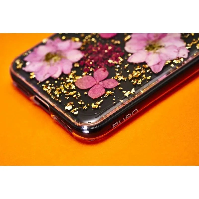 PURO Glam Hippie Chic dangtelis – dėklas „iPhone XR“ (tikrų žalių gėlių žiedlapių dizainas)