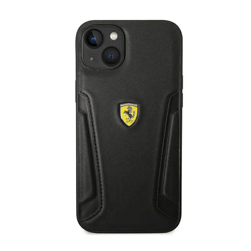 Ferrari Leather Stamp Sides – dėklas iPhone 14 Plus (juodas)