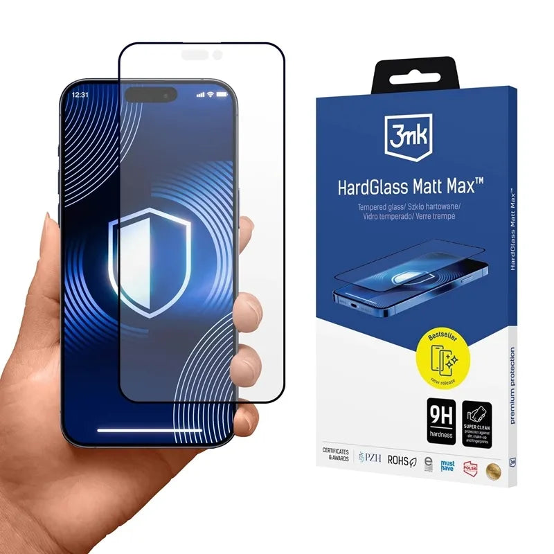 3mk HardGlass Matt Max – matinis grũdintas stiklas, skirtas iPhone 17 Pro