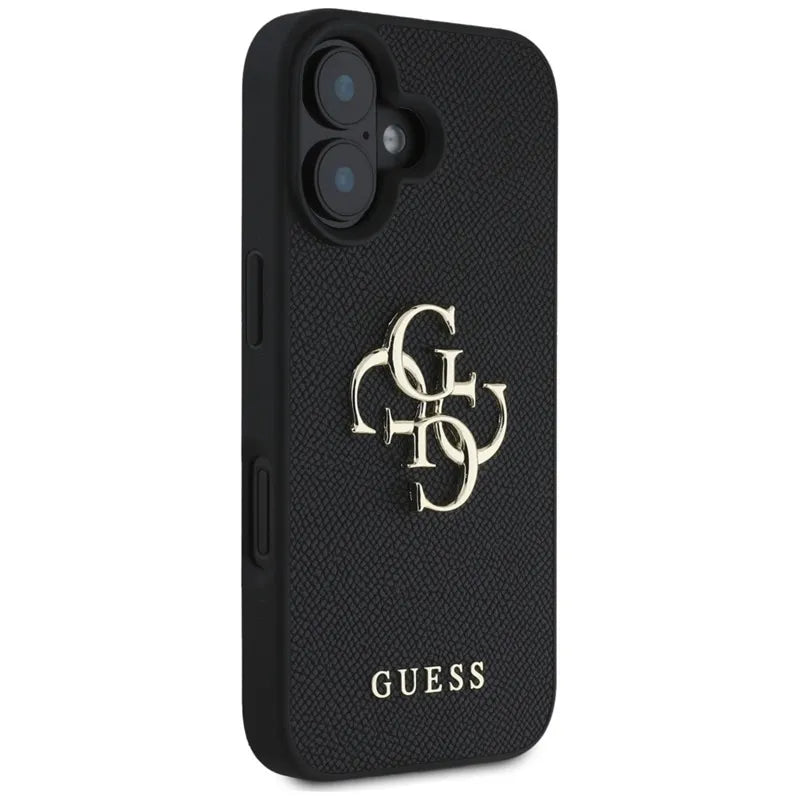 Guess Grained Big 4G Logo Small Classic Logo – dėklas iPhone 16 (juodas)