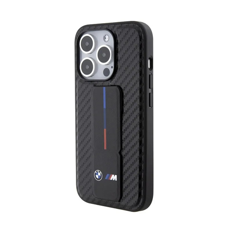 BMW Grip Stand Smooth & Carbon - dėklas iPhone 15 Pro (juodas)